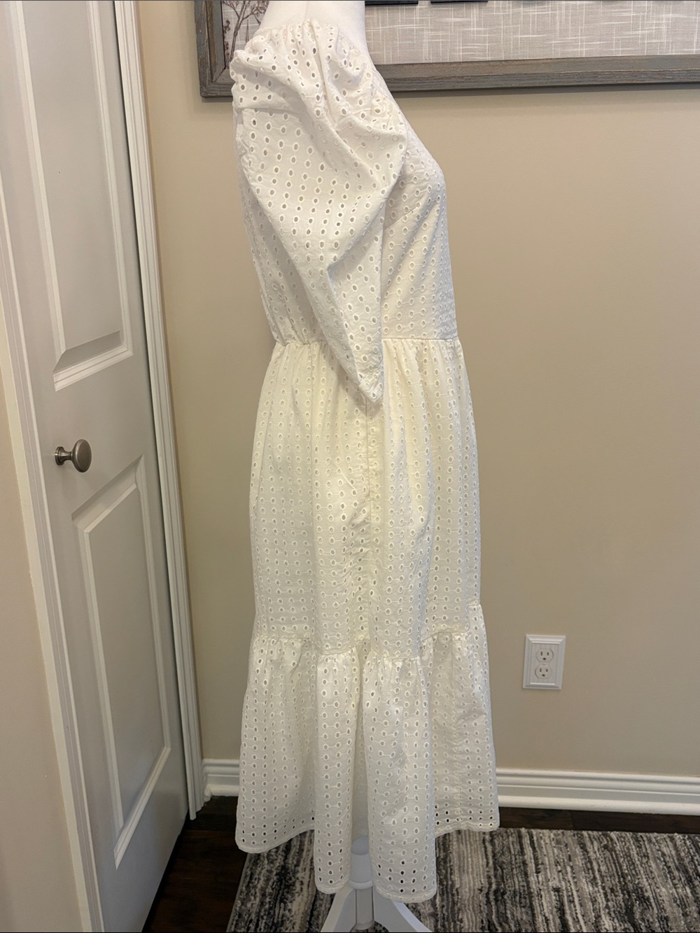 a new day White Eyelet Midi Dress Puff Sleeve Size XS - Picture 7 of 15